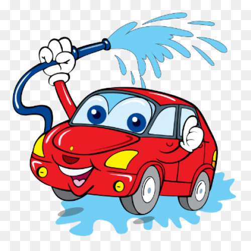 Cartoon Car Washing With Water Pipe