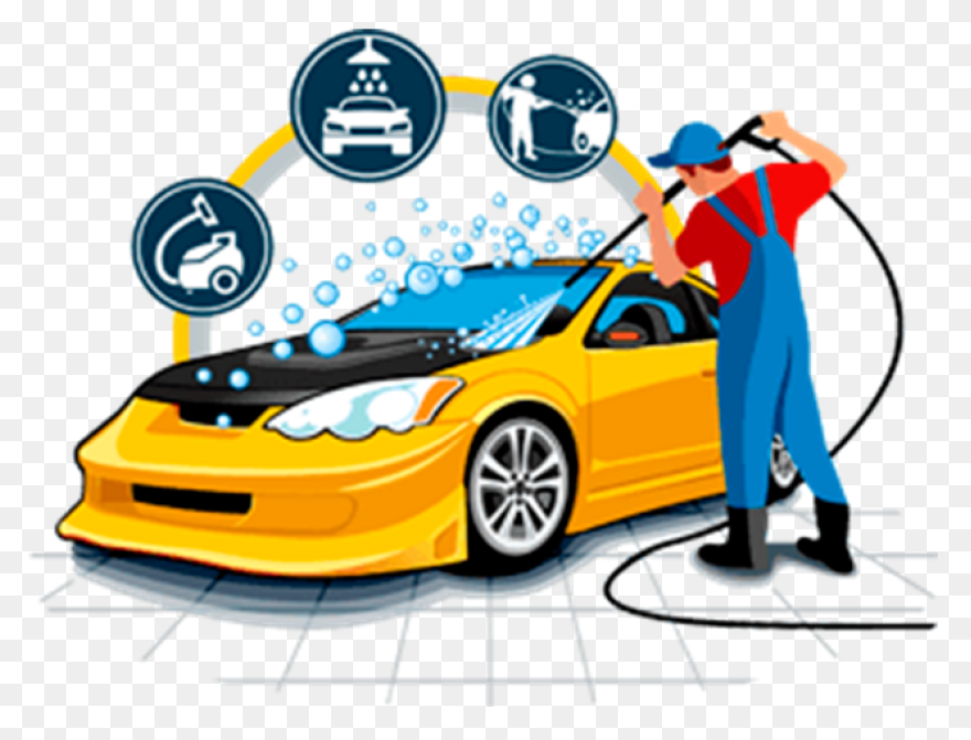 Cartoon Car Washing With Water Pipe