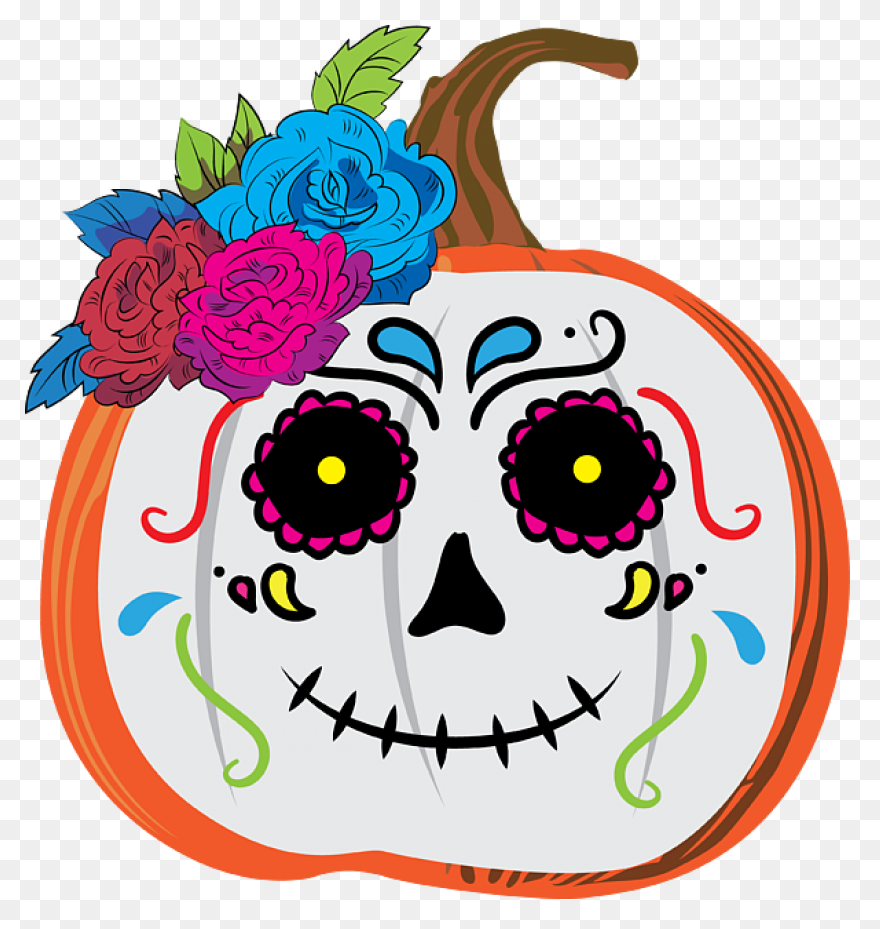 Cute Pumpkin Sugar Skull Day - Day Of The Dead