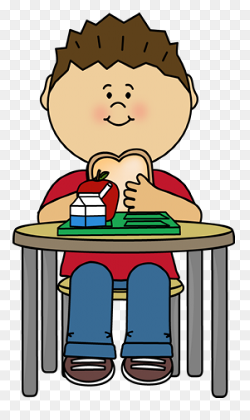 Boy Eating Cafeteria Lunch Clipart - Eating