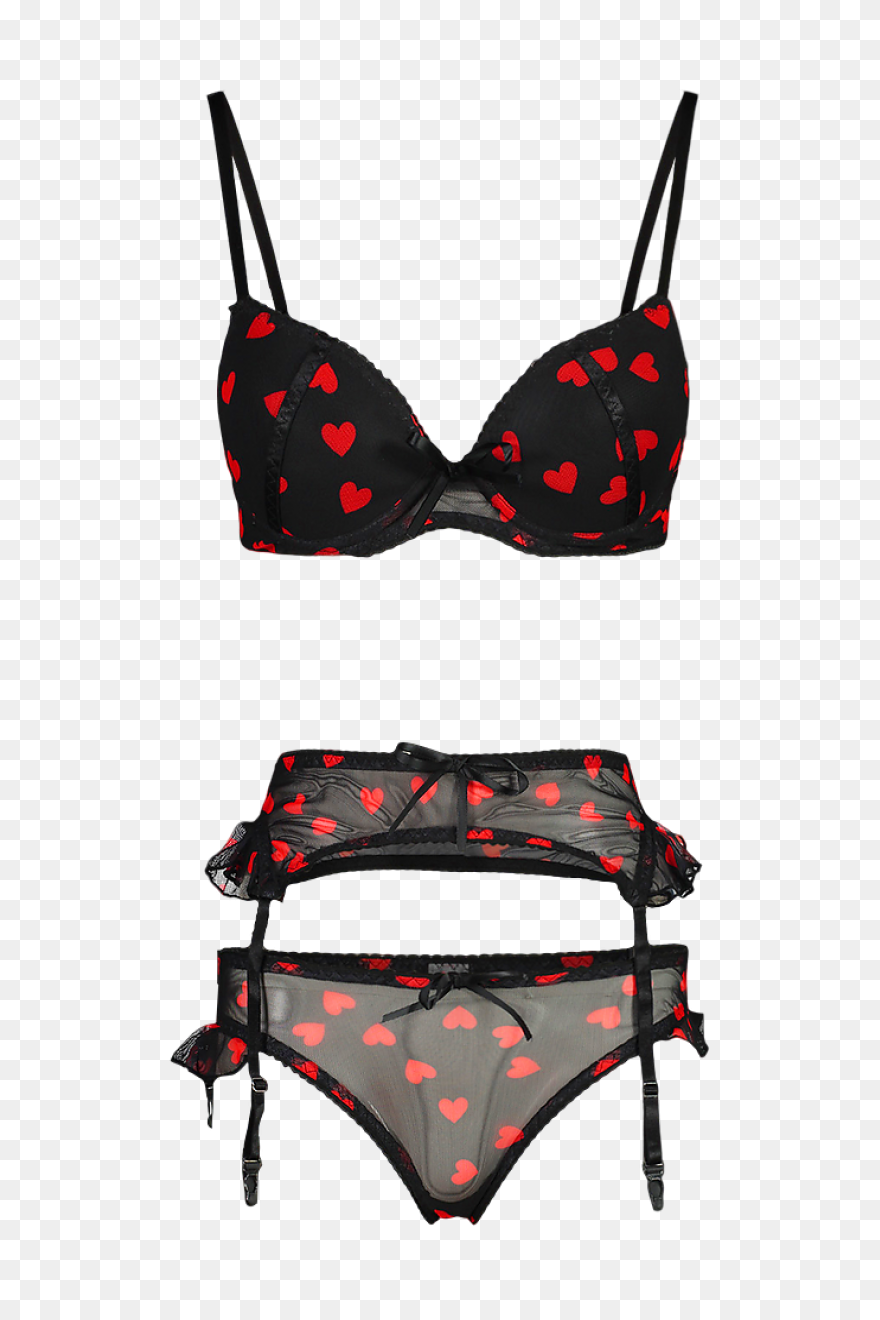 Heart Mesh Push Up Lingerie - Lingerie