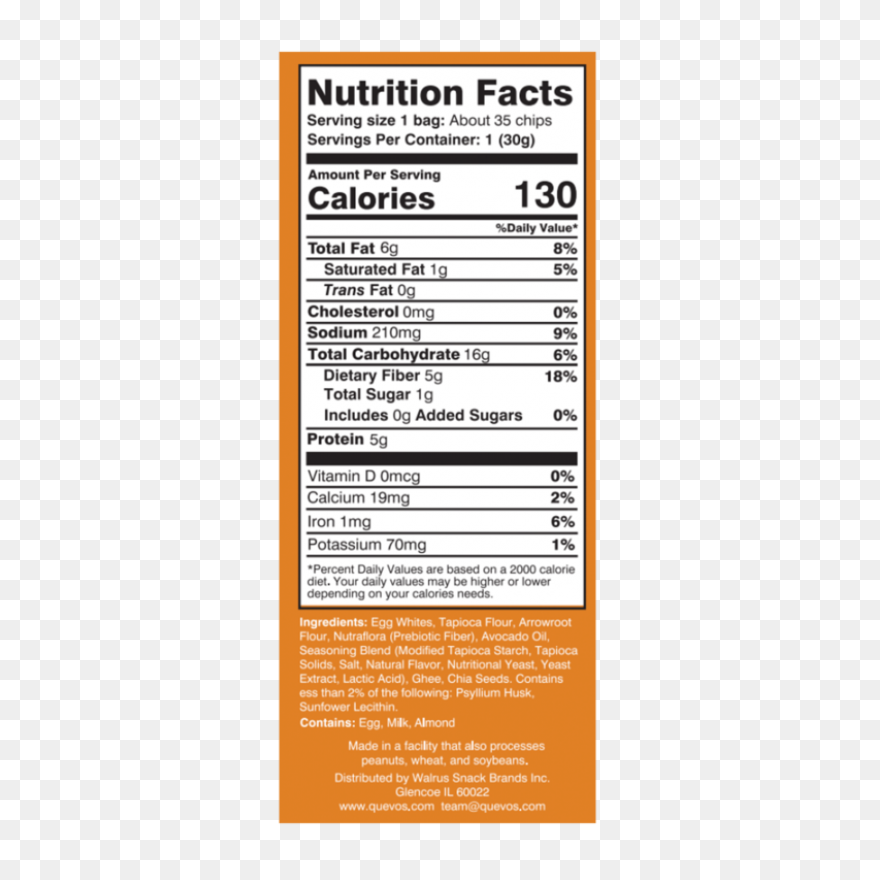Quevos Cheaddar Egg White Chips - Nutrition Facts
