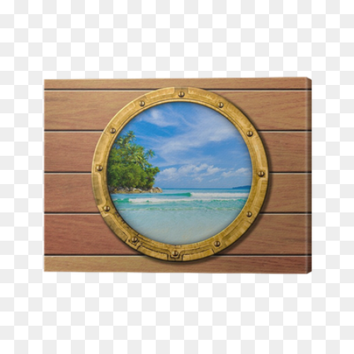 Ship Porthole With Tropical Island 