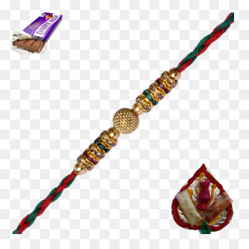 Golden Rakhi With Colourfull Diamond - Rakhi