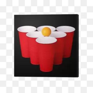 Beer Pong. Red Plastic Cups And Orange Tennise Ball Over Black Canvas Print  • Pixers® - We Live To Change