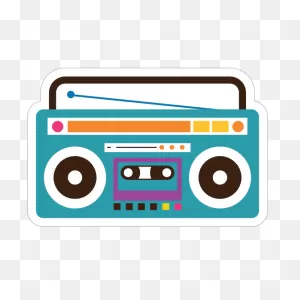 Blue Boombox Hippie Sticker