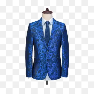 2018 New Brand Blue Pattern Men Suit Slim Fit Floral Satge Performance  Style Blazer Formal Show Prom Jacket Pant 2 Piece Terno 1
