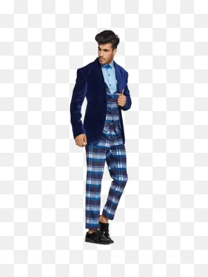 Velvet Coat With Check Waist Coat And Pant | Kc Mn