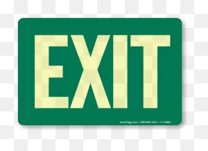 Exit With Left Arrow - Black On White Sign | Graphic Products