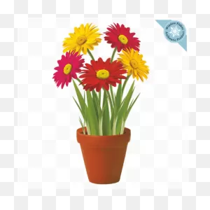 Gerberas Potted Plant / Potted Flowers Window Cling – Window Flakes