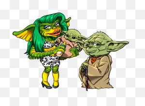 Parody Of Star Wars: Yoda, Baby Yoda And Greta The Gremlin Female