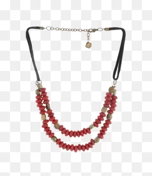 2 Row Disc Shape Red Glass - Gold Aluminium - Black Leather Cord ClipartFlare.com 