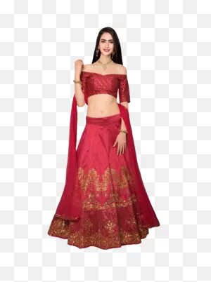 Banglori Silk Semi-Stitched Bridal Lehenga For Women (Blue & Red)