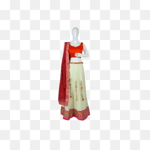 Indian Party Wear Off White Lehenga Choli With Gotta Patti Work And  Bandhini Dupatta With Free Shipping