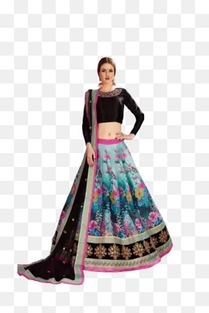 Semi-Stitched Heavy Banglori Silk Lehenga (Black-Multicolor)