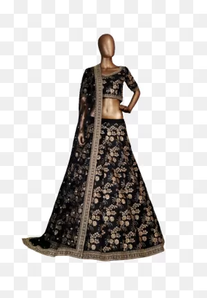 Thai Silk Semi-Stitched Bridal Lehenga For Women (Black & Off White)