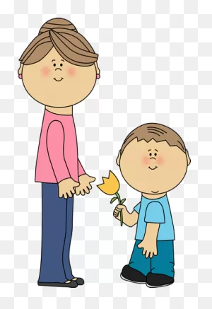 Boy With Flower For Mom Clip Art - Boy With Flower For Mom Image