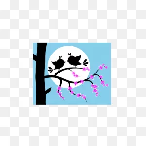 Two Romantic Birds In The Moonlight Vector Clip Art | Free PNG-WebP