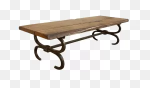 Antique Rustic Wrought Iron And Wood Plank Coffee Table