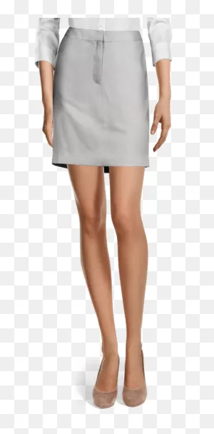 Grey Cotton-Linen High Waisted Short Pencil Skirt