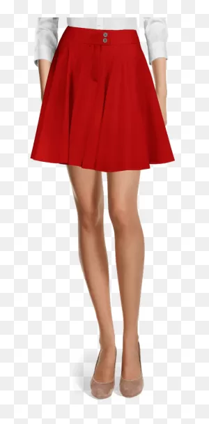 Red High Waisted Short Flared Skirt