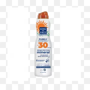 Kiss My Face Organics Purely Mineral Spray, Spf 30, 6 Oz., Broad Spectrum  Sunscreen, Air Powered Spray, 100% Mineral Active Ingredients, Safe Suncare