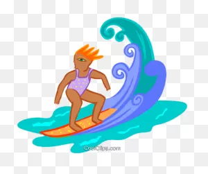 Girl Surfer Rides Surfboard - Vector Image