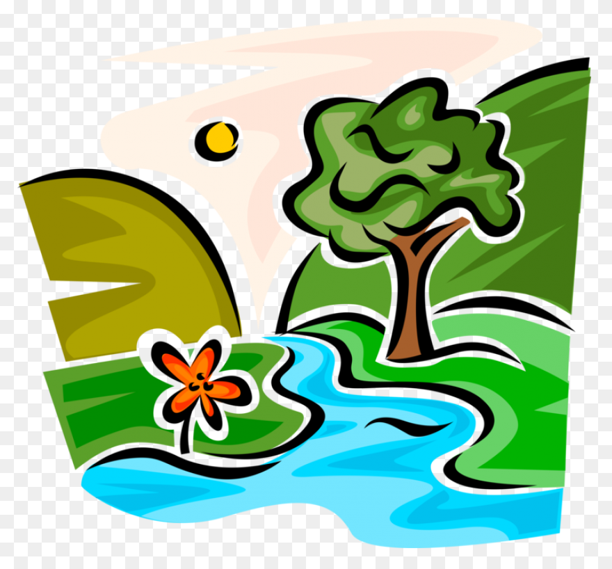 Mountain Stream With Trees Clipart 