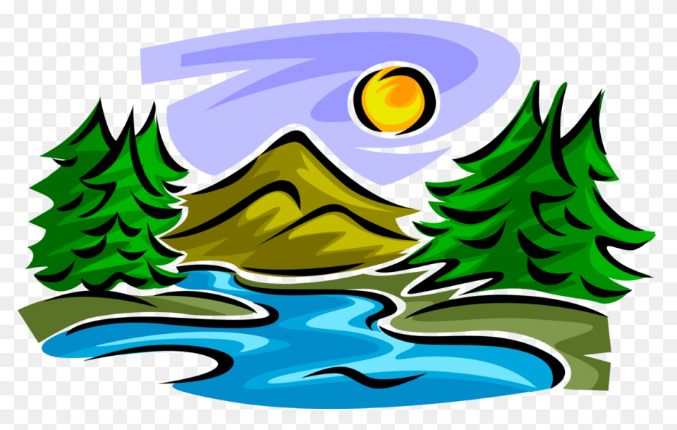 Mountain Stream With Trees Clipart - Stream