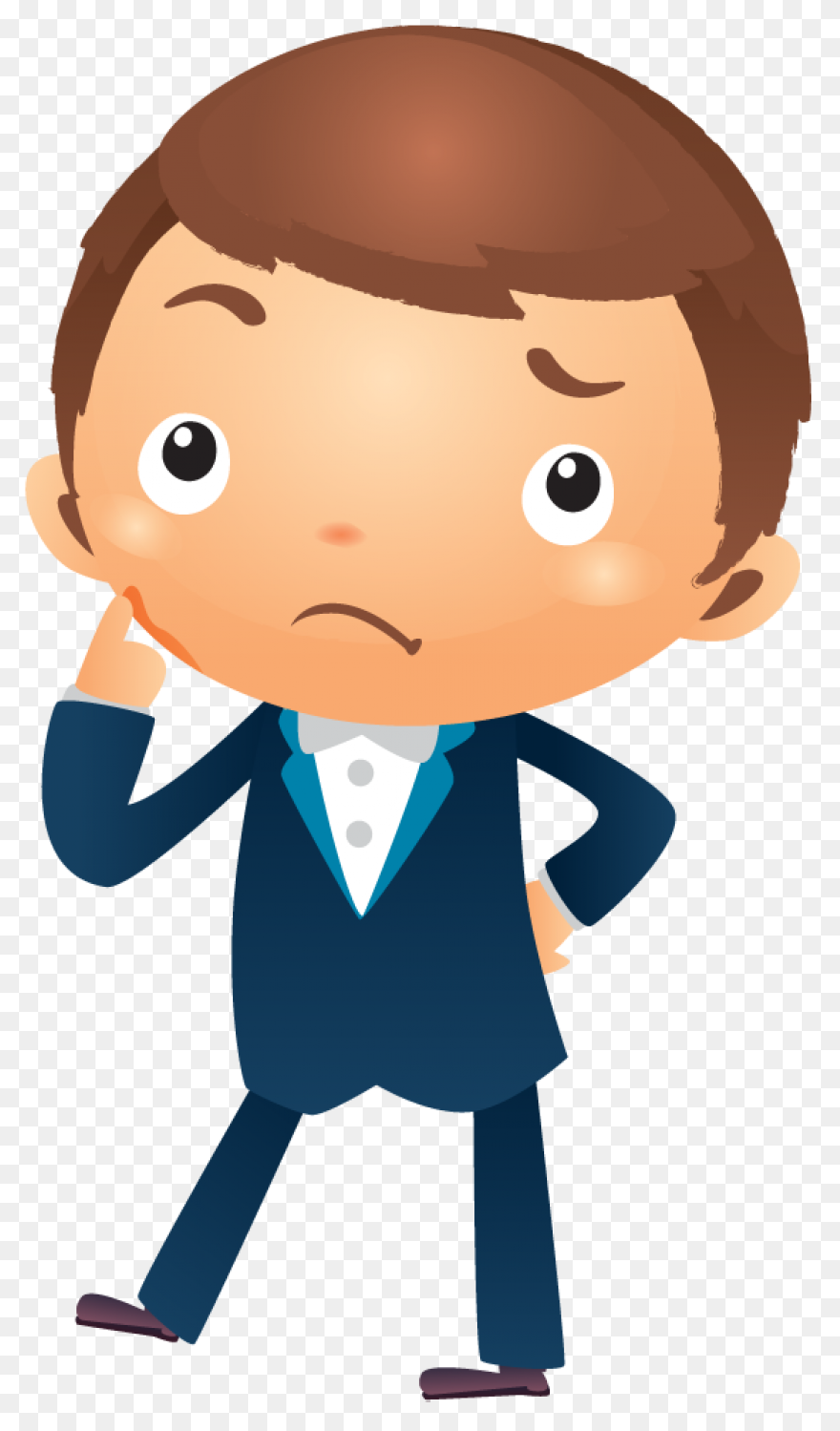 Cartoon Businessman Thinking With Hand - Thinking