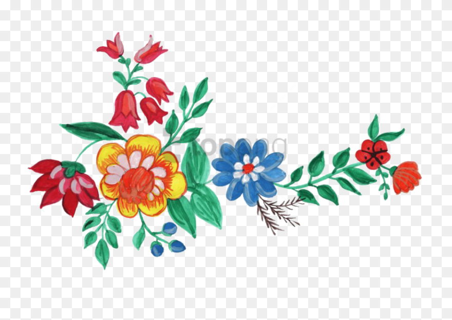 Watercolor Flowers With Leaves Vect