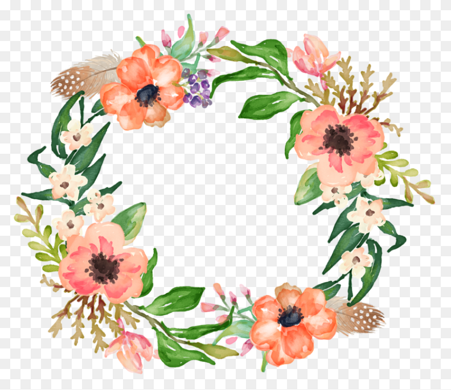 Watercolor Flowers With Leaves Vect