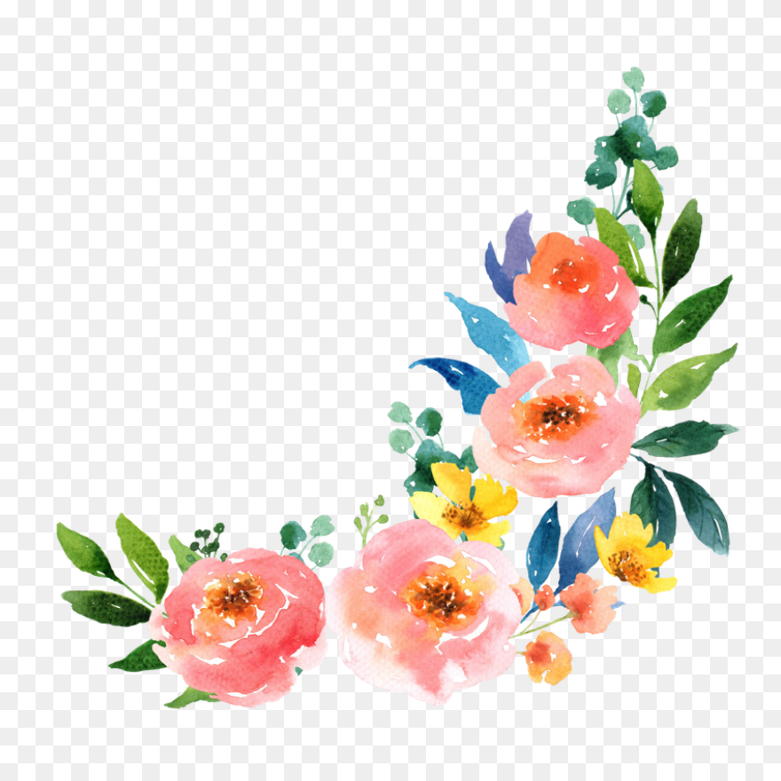 Watercolor Flowers With Leaves Vect