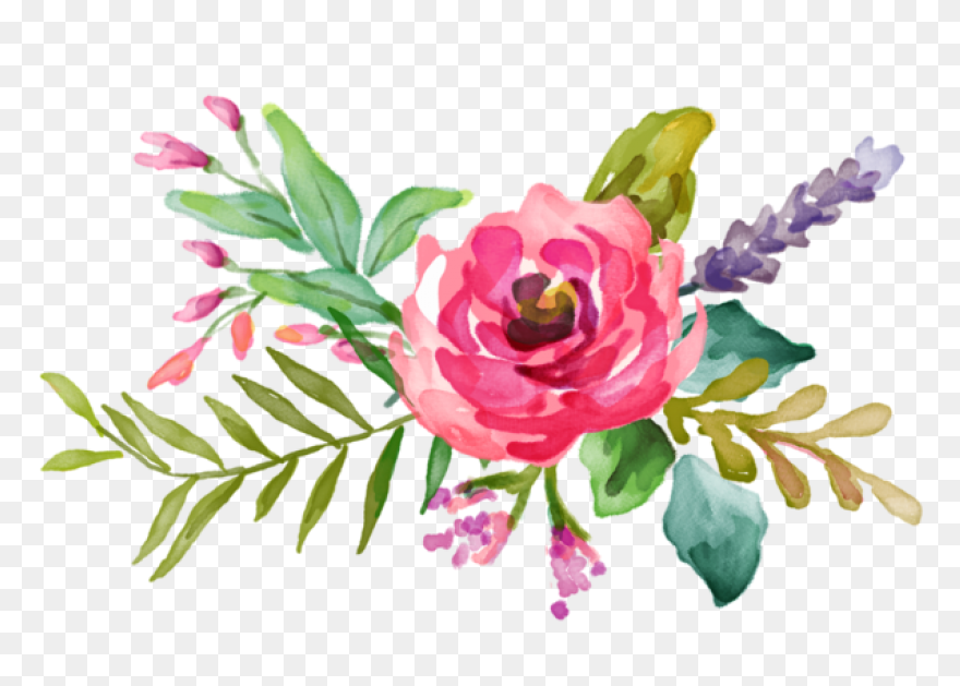 Watercolor Flowers With Leaves Vect