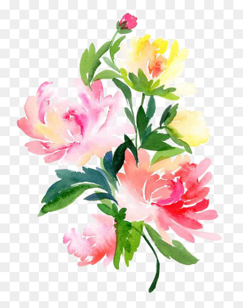 Watercolor Flowers With Leaves Vect