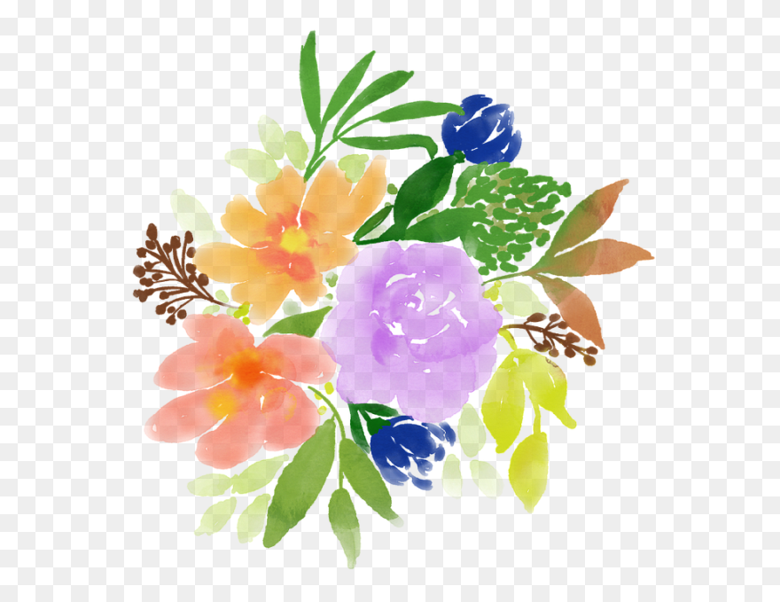 Watercolor Flowers With Leaves Vect