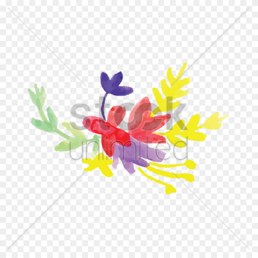 Watercolor Flowers With Leaves Vector - Watercolor Flowers